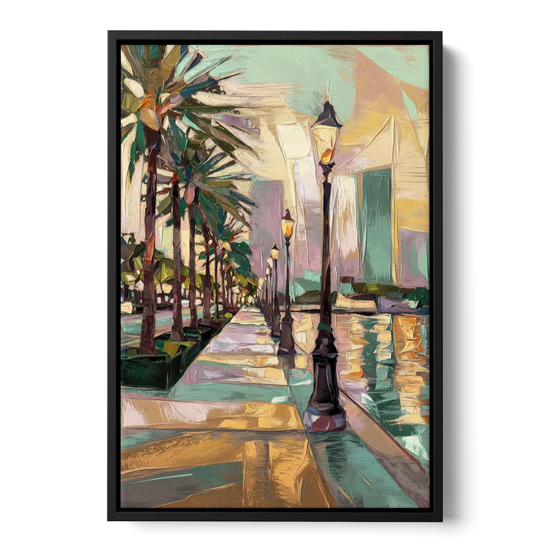 Tampa Bayshore Boulevard Scene Front - Black Canvas Wall Art