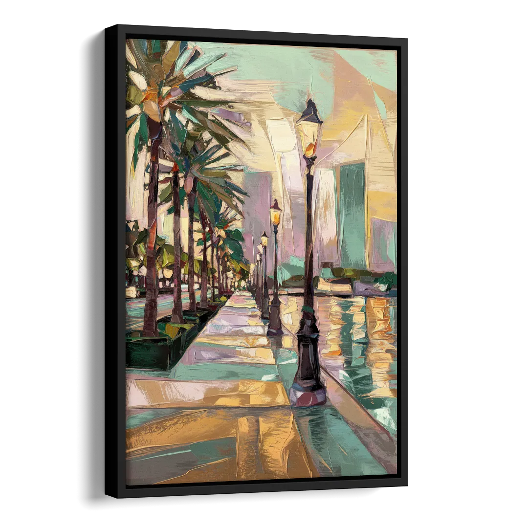 Tampa Bayshore Boulevard Scene Side - Black Canvas Wall Art