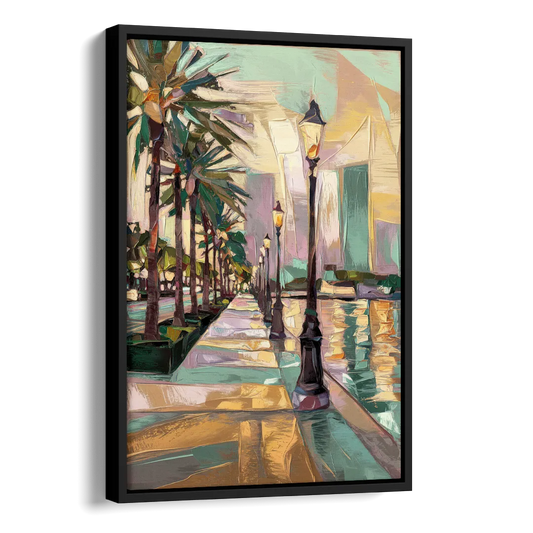 Tampa Bayshore Boulevard Scene Side - Black Canvas Wall Art