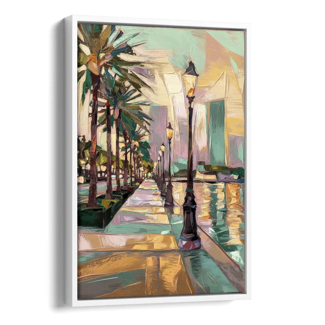 Tampa Bayshore Boulevard Scene Side - White Canvas Wall Art