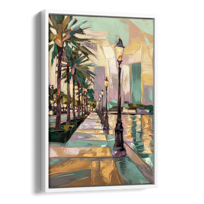 Tampa Bayshore Boulevard Scene Side - White Canvas Wall Art