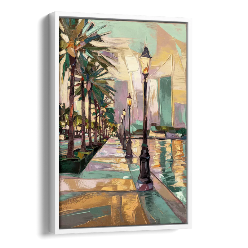 Tampa Bayshore Boulevard Scene Side - White Canvas Wall Art