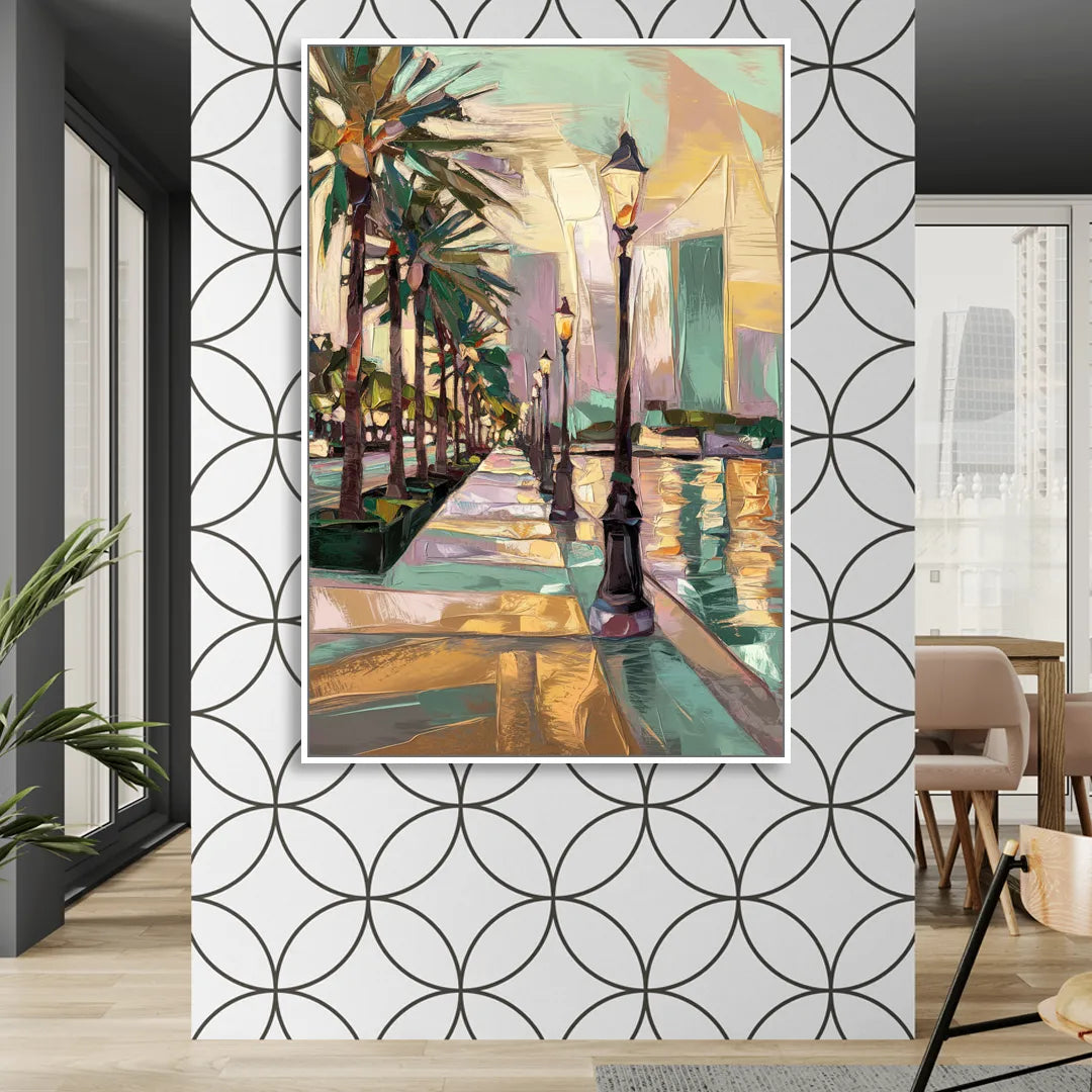 Tampa Bayshore Boulevard Scene Sitting Room - White Canvas Wall Art