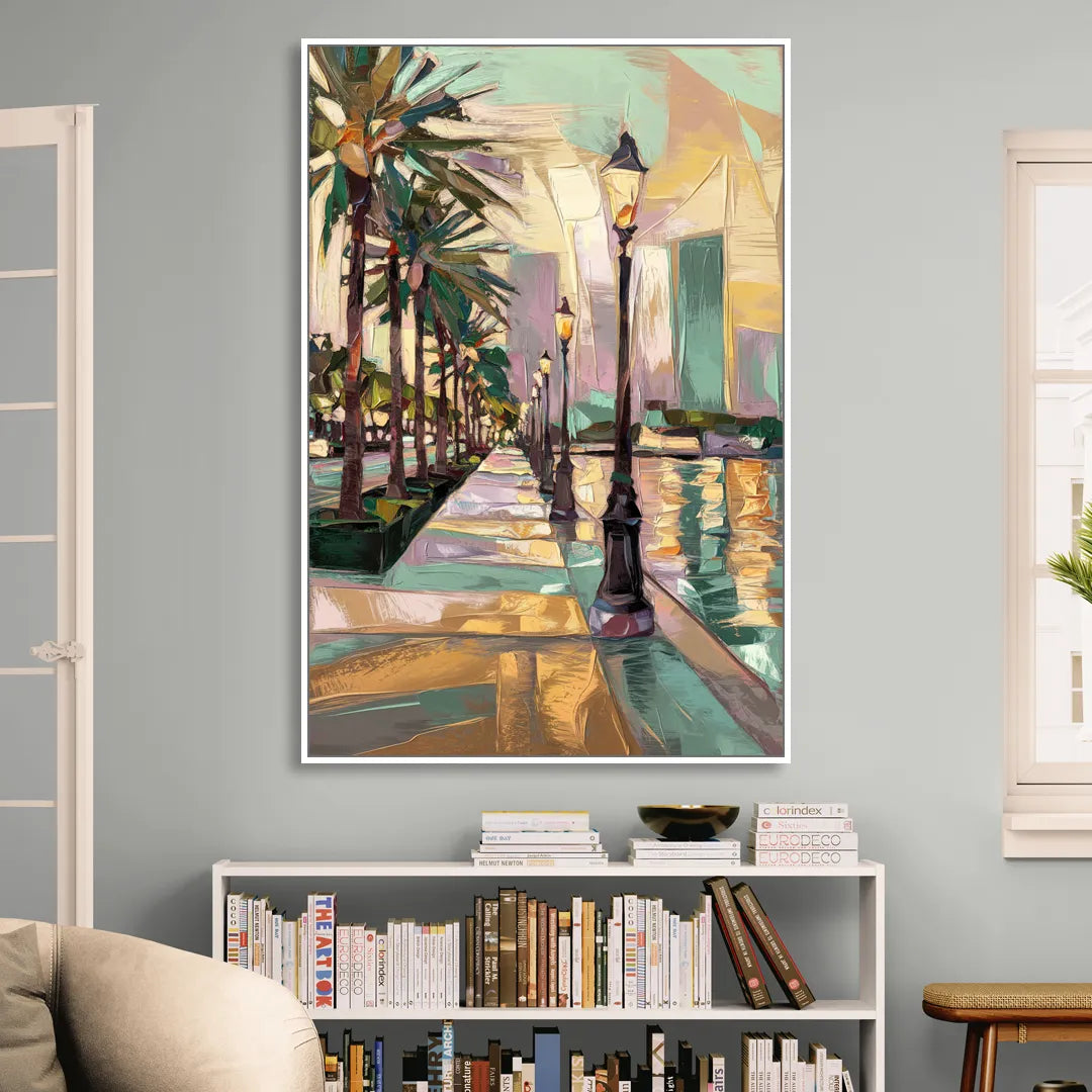 Tampa Bayshore Boulevard Scene Living Room - White Canvas Wall Art