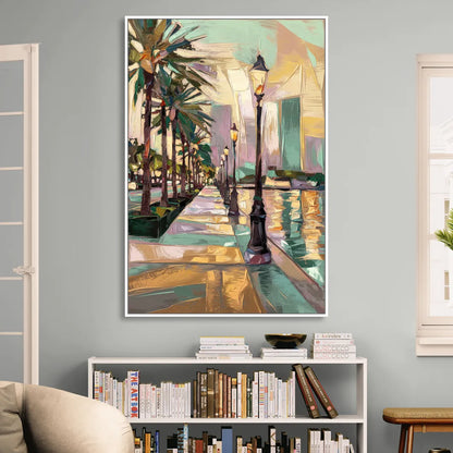 Tampa Bayshore Boulevard Scene Living Room - White Canvas Wall Art