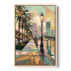 Tampa Bayshore Boulevard Scene - Oak Framed Canvas Wall Art - Front