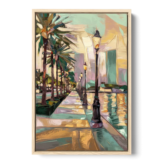 Tampa Bayshore Boulevard Scene - Oak Framed Canvas Wall Art - Front