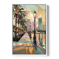 Tampa Bayshore Boulevard Scene - White Framed Canvas Wall Art - Front