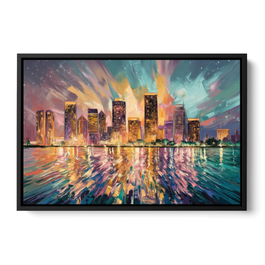 Tampa Cityscape Reflection - Black Framed Canvas Wall Art - Front