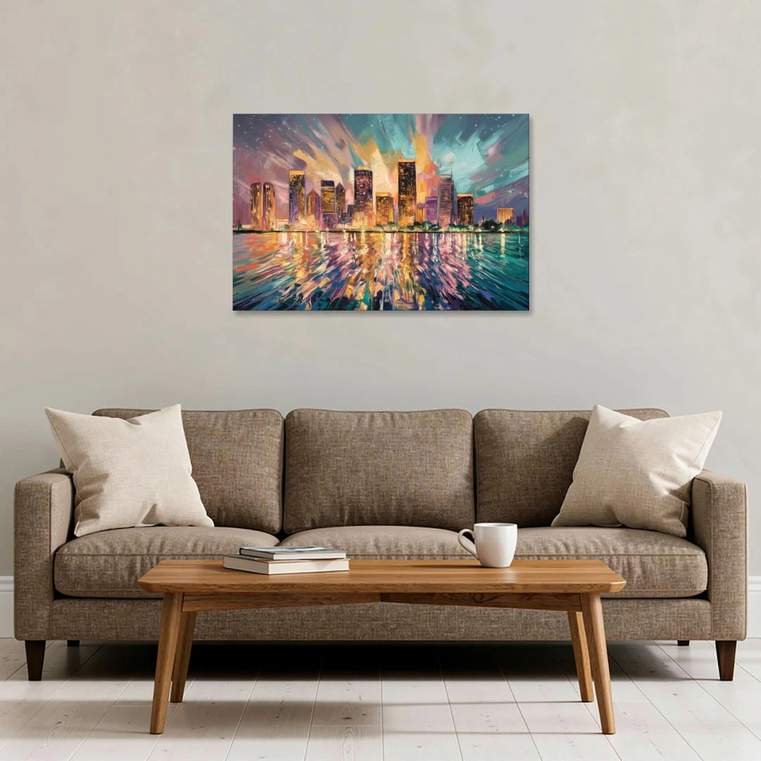 Tampa Cityscape Reflection - Canvas Wall Art - Sofa - 36x24