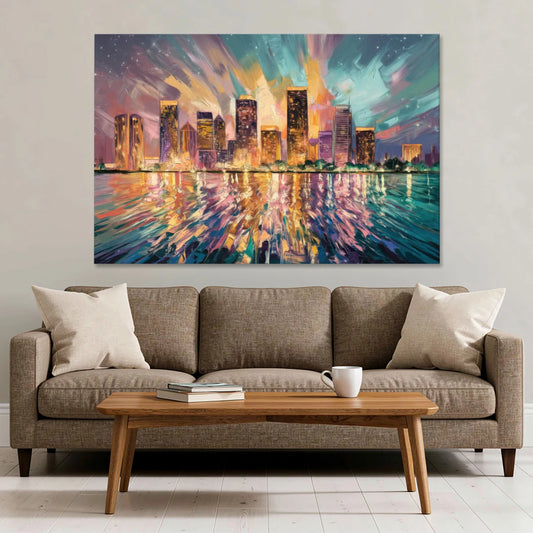 Tampa Cityscape Reflection - Canvas Wall Art - Sofa - 60x40