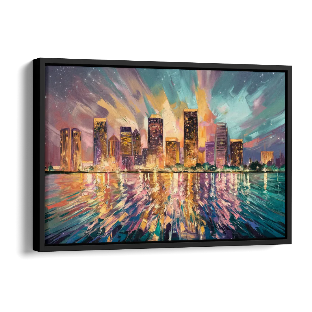 Tampa Cityscape Reflection Side - Black Canvas Wall Art