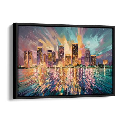 Tampa Cityscape Reflection Side - Black Canvas Wall Art