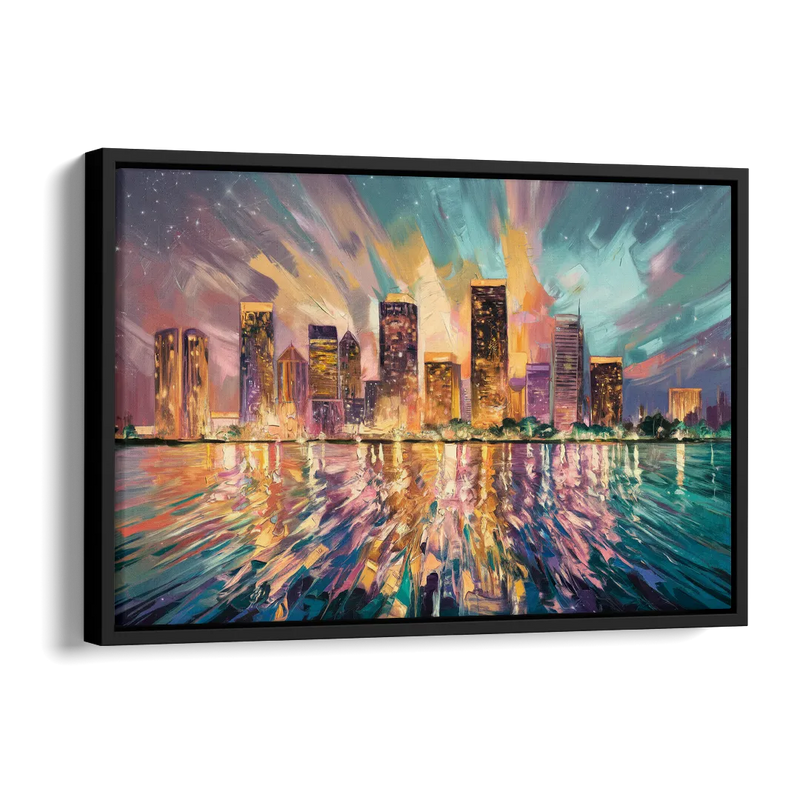Tampa Cityscape Reflection Side - Black Canvas Wall Art