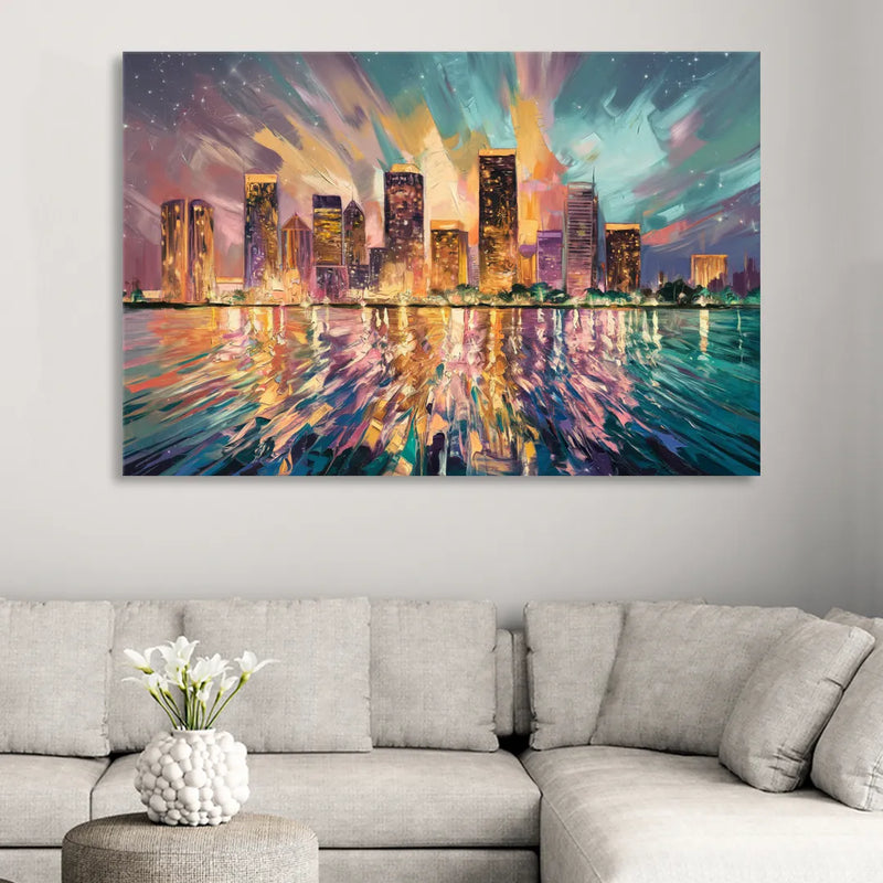 Tampa Cityscape Reflection Sitting Room - Canvas Wall Art