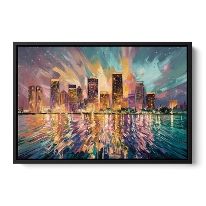 Tampa Cityscape Reflection Front - Black Canvas Wall Art