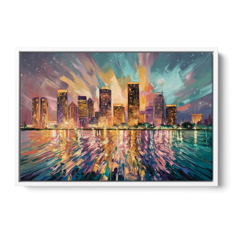 Tampa Cityscape Reflection Front - White Canvas Wall Art