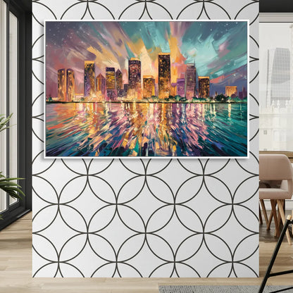 Tampa Cityscape Reflection Sitting Room - White Canvas Wall Art