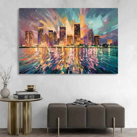 Tampa Cityscape Reflection Living Room - Canvas Wall Art