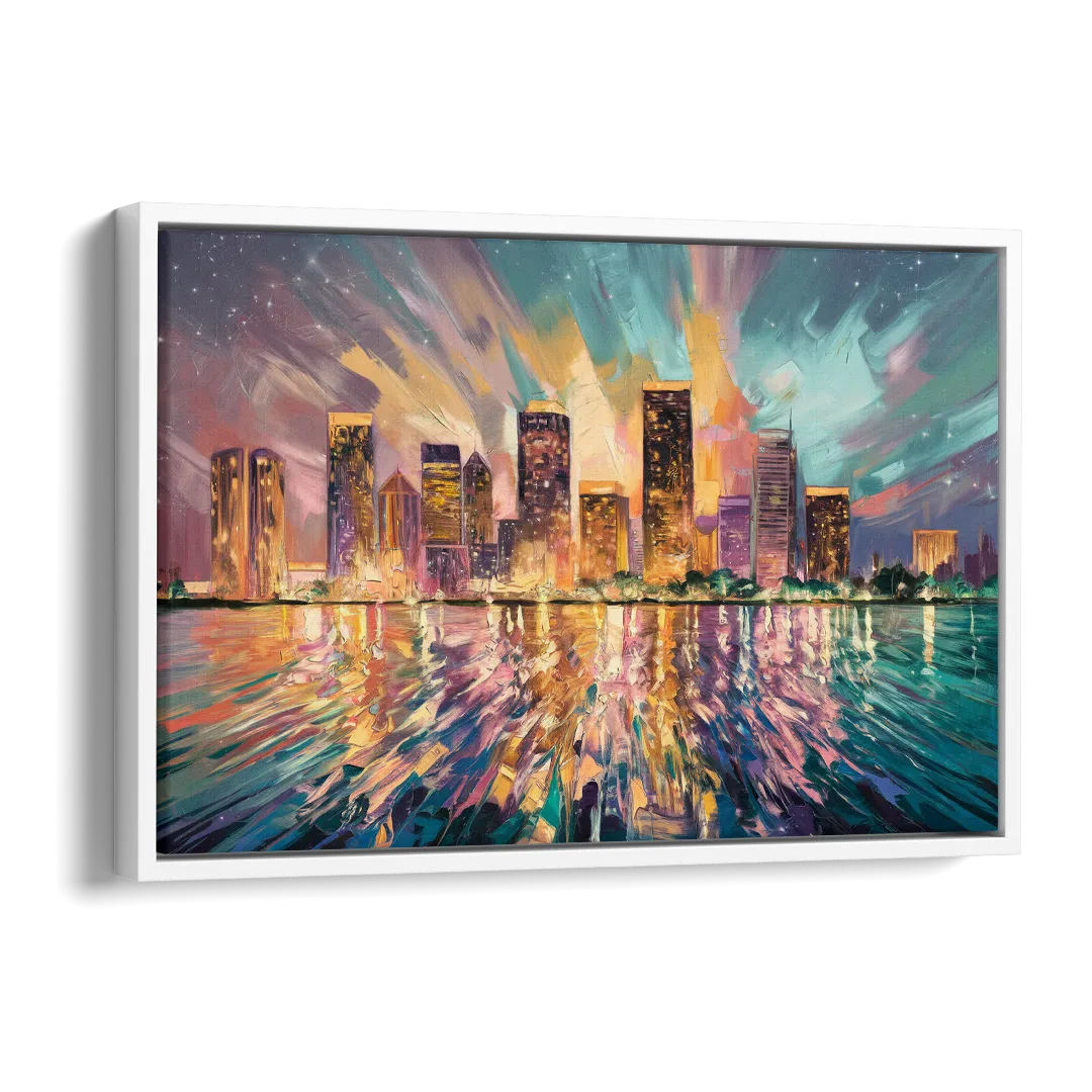 Tampa Cityscape Reflection Side - White Canvas Wall Art
