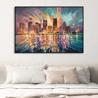 Tampa Cityscape Reflection Living Room - Black Canvas Wall Art
