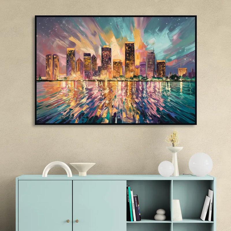 Tampa Cityscape Reflection Sitting Room - Black Canvas Wall Art