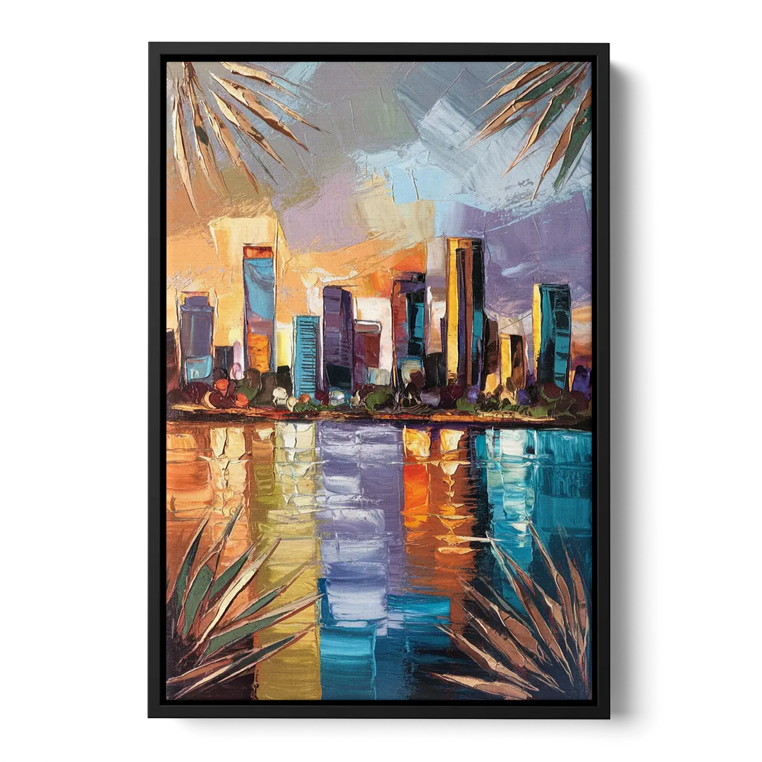 Tampa Downtown Harbor Front - Black Canvas Wall Art