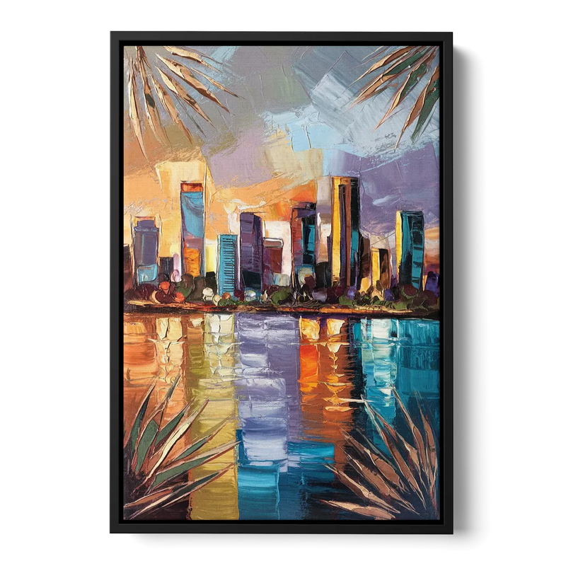 Tampa Downtown Harbor Front - Black Canvas Wall Art