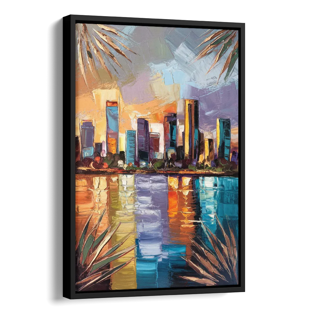 Tampa Downtown Harbor Side - Black Canvas Wall Art