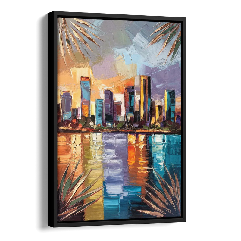 Tampa Downtown Harbor Side - Black Canvas Wall Art