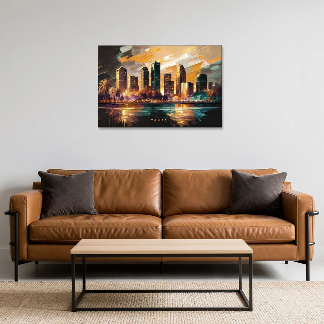 Tampa Modern Downtown View - Canvas Wall Art - Sofa - 36x24