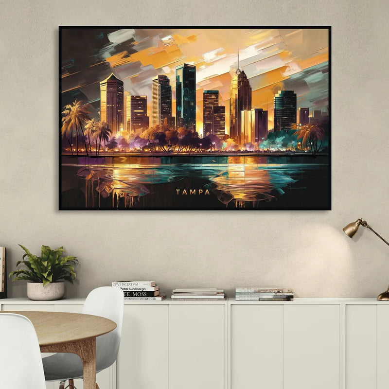 Tampa Modern Downtown View Sitting Room - Black Canvas Wall Art