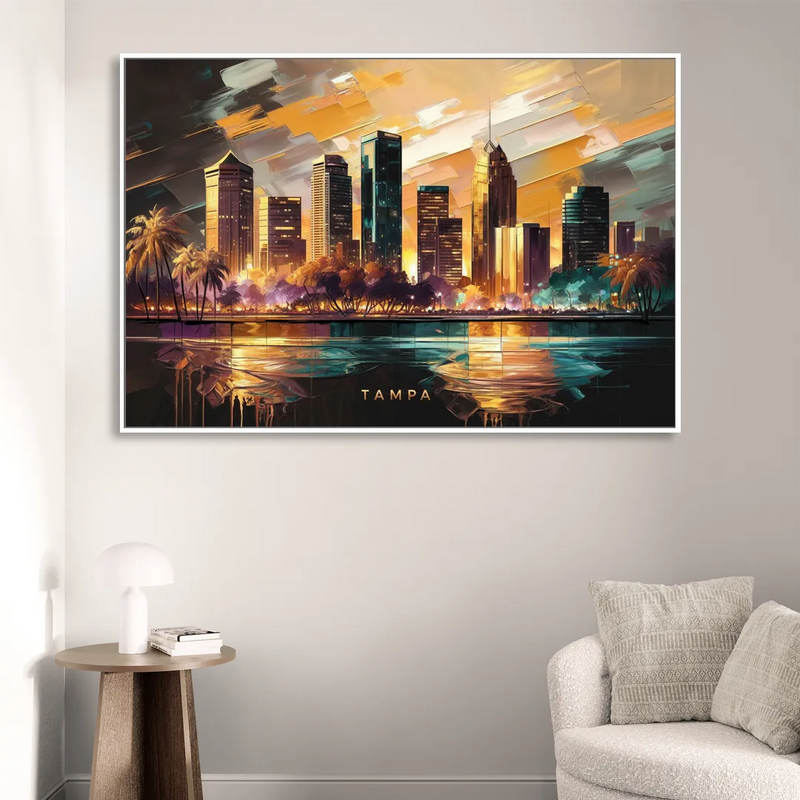 Tampa Modern Downtown View Sitting Room - White Canvas Wall Art