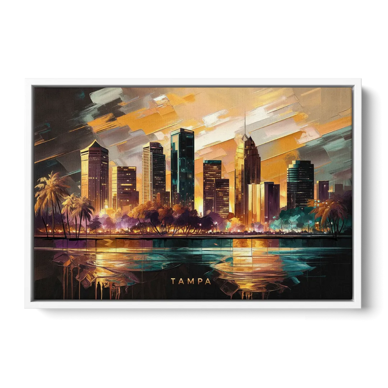 Tampa Modern Downtown View Front - White Canvas Wall Art