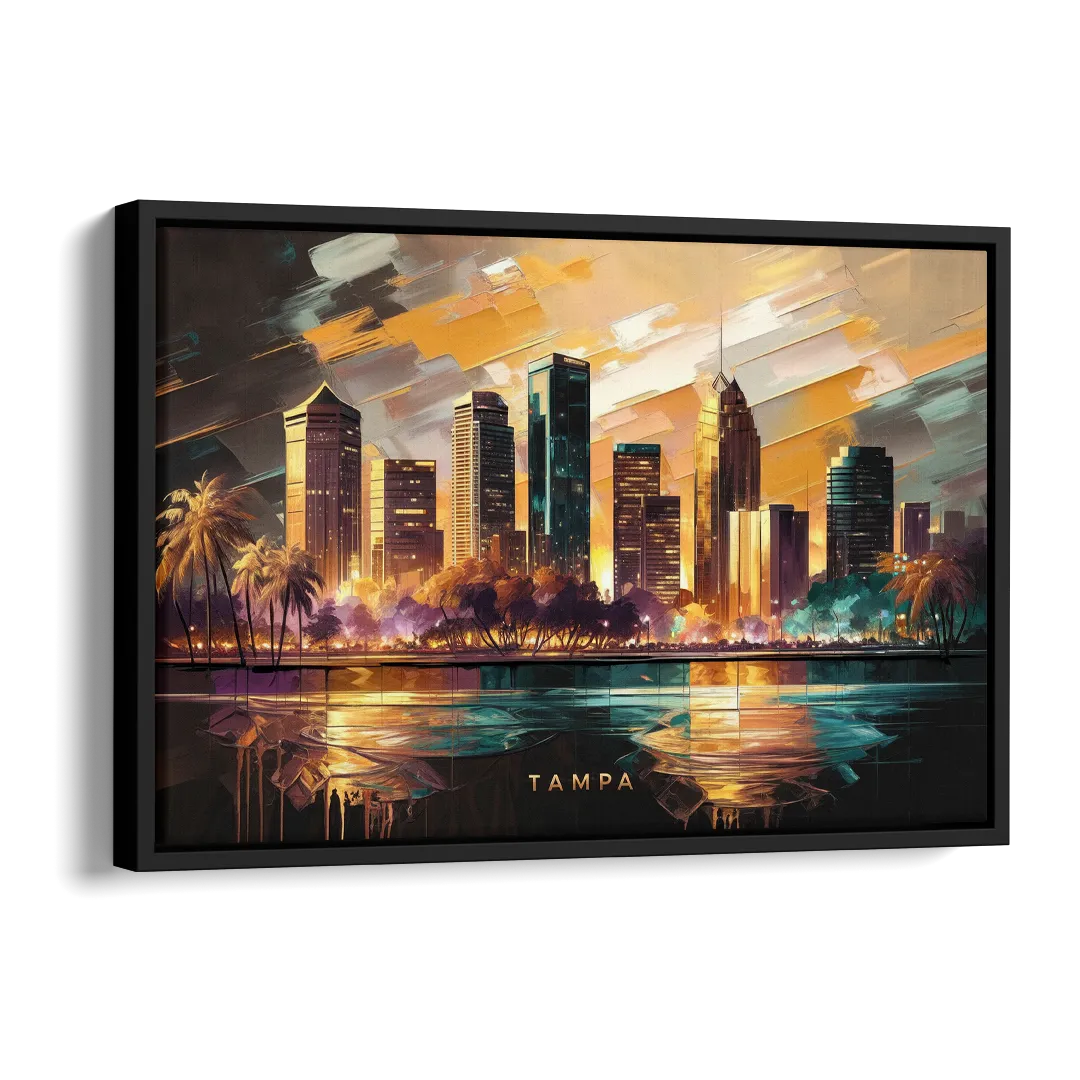 Tampa Modern Downtown View Side - Black Canvas Wall Art