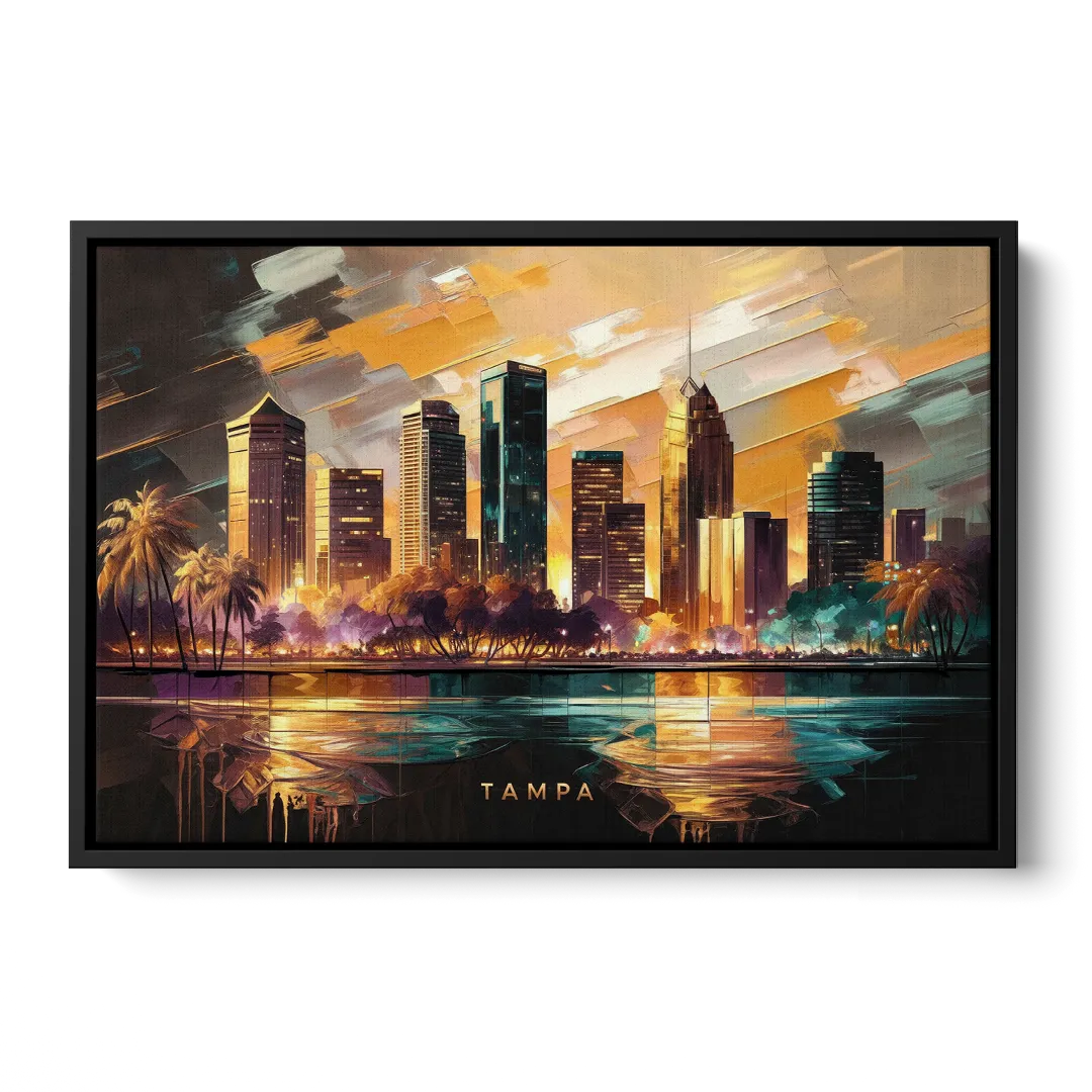 Tampa Modern Downtown View Front - Black Canvas Wall Art