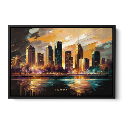 Tampa Modern Downtown View Front - Black Canvas Wall Art