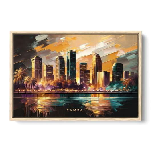 Tampa Modern Downtown View - Oak Framed Canvas Wall Art - Front