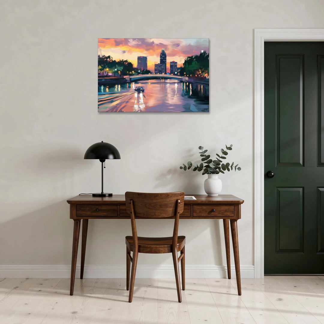 Tampa Riverwalk Evening Glow - Canvas Wall Art - Office - 36x24