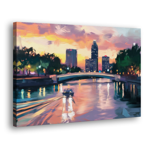 Tampa Riverwalk Evening Glow - Canvas Wall Art - Side