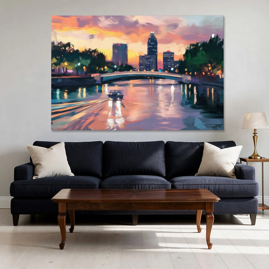 Tampa Riverwalk Evening Glow - Canvas Wall Art - Sofa - 60x40