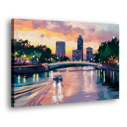 Tampa Riverwalk Evening Glow Side - Canvas Wall Art