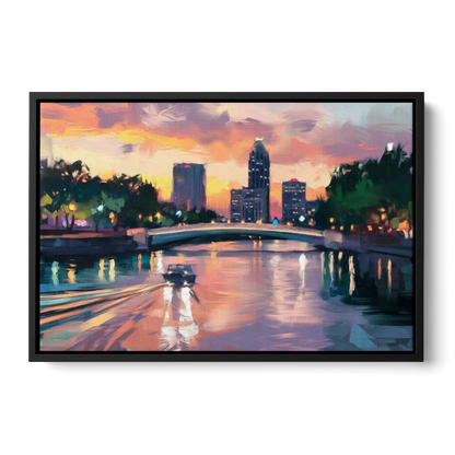 Tampa Riverwalk Evening Glow Front - Black Canvas Wall Art