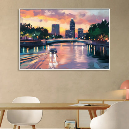 Tampa Riverwalk Evening Glow Sitting Room - White Canvas Wall Art