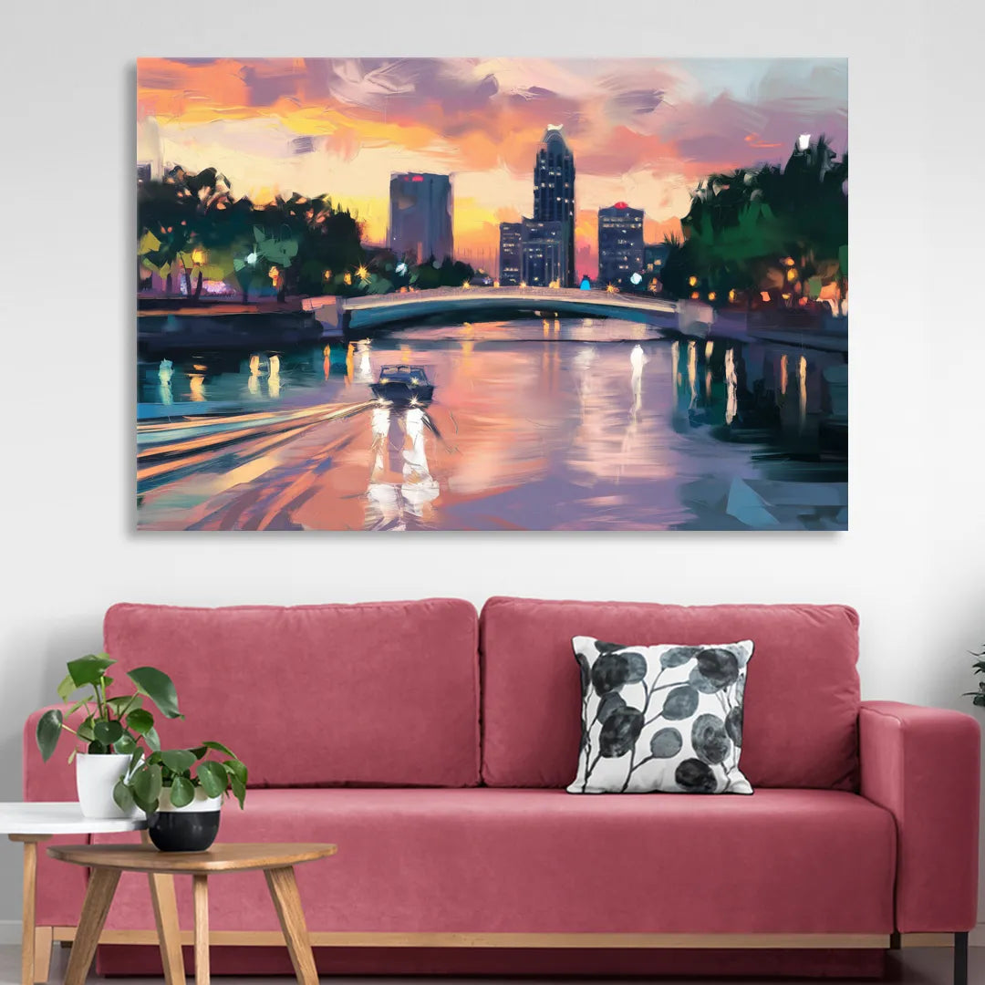Tampa Riverwalk Evening Glow Sitting Room - Canvas Wall Art