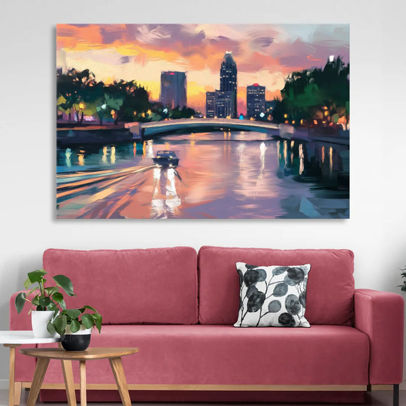 Tampa Riverwalk Evening Glow Sitting Room - Canvas Wall Art