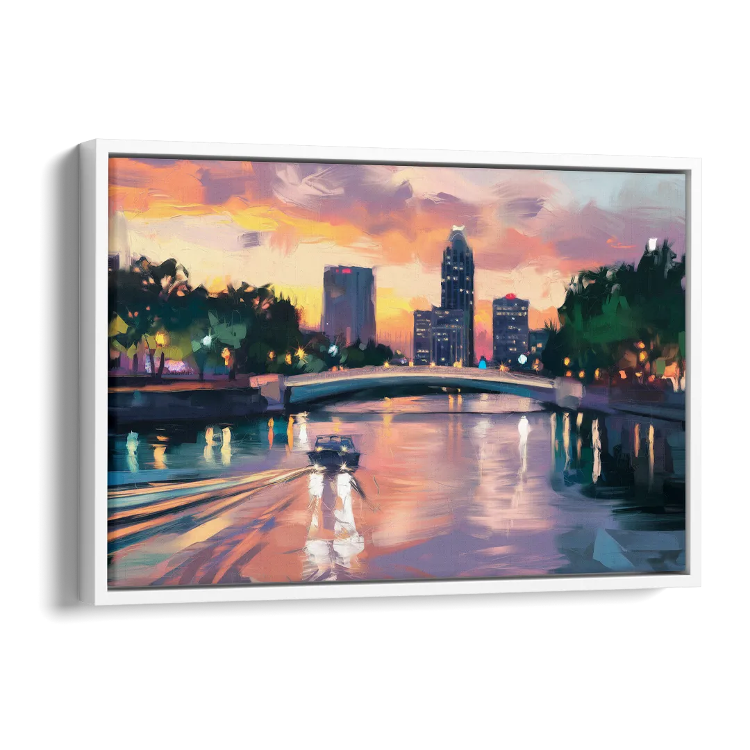 Tampa Riverwalk Evening Glow Side - White Canvas Wall Art