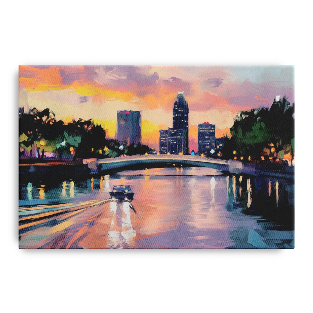 Tampa Riverwalk Evening Glow Front - Canvas Wall Art