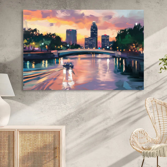 Tampa Riverwalk Evening Glow Living Room - Canvas Wall Art