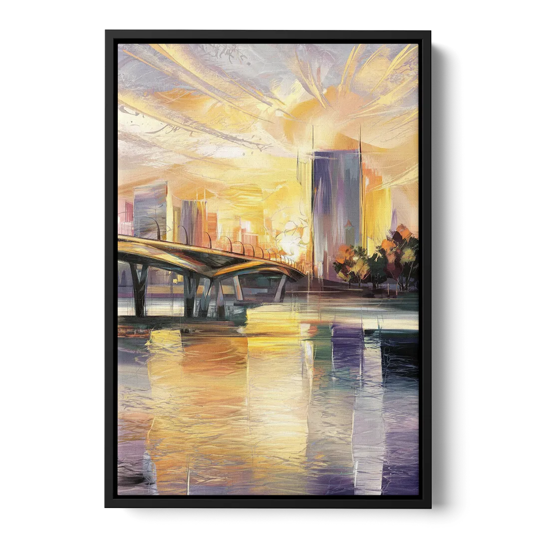 Tampa Riverwalk Sunrise Front - Black Canvas Wall Art